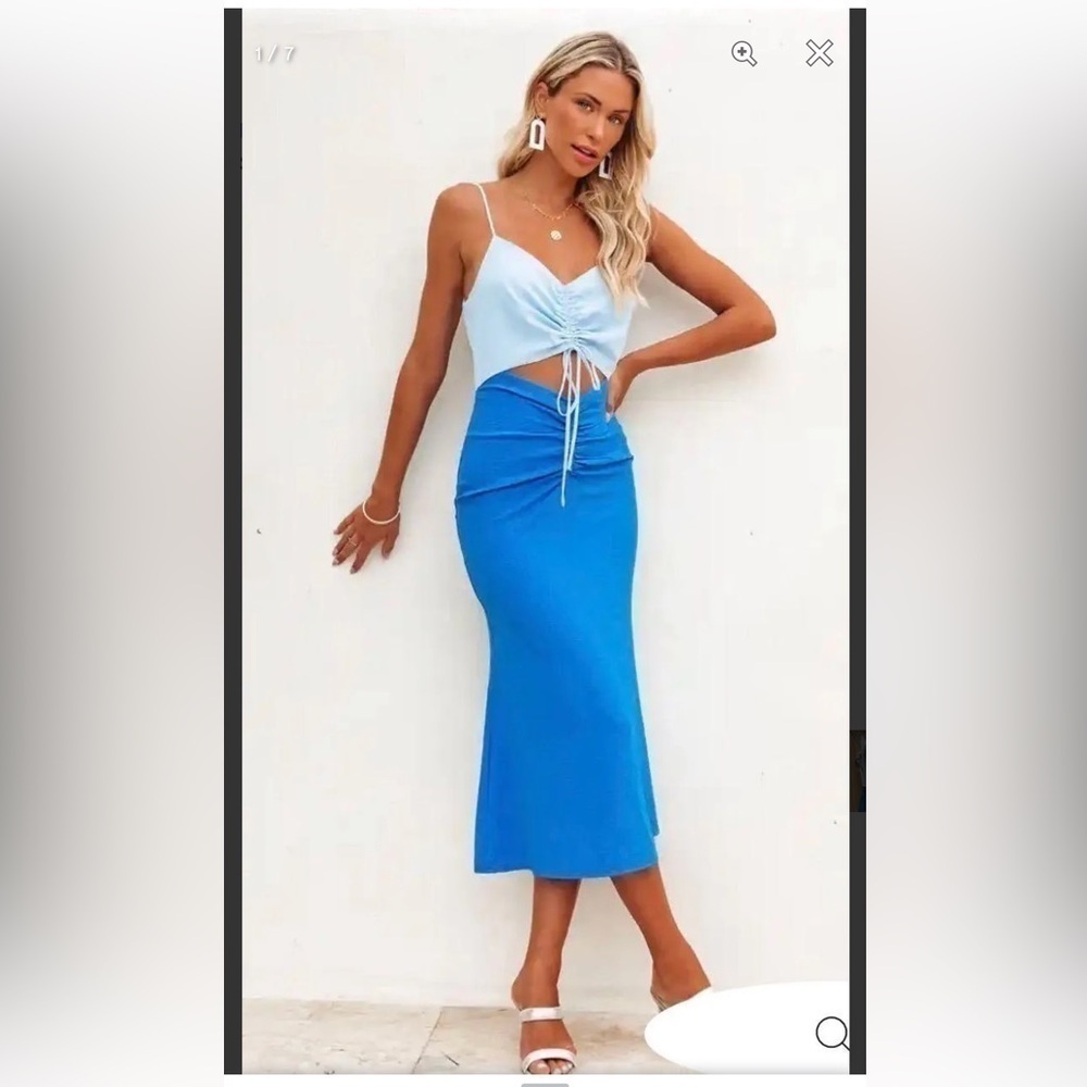 Vici Light Blue and Blue Midi Dress